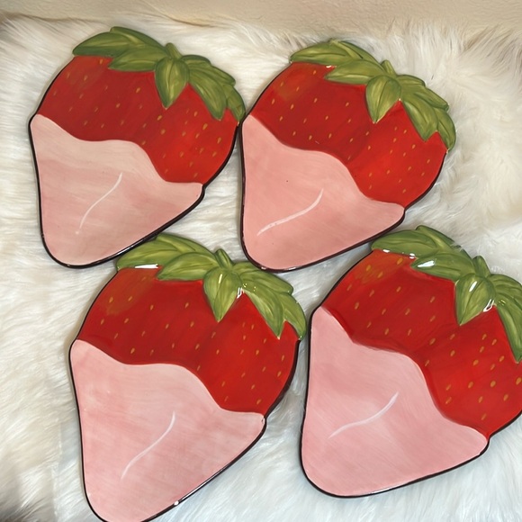 Other - Clay Art Chocolate Swirls Hand Painted Ceramic Bundle Four Strawberry Pl…